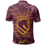Brisbane Broncos Polo Shirt Gold Marble Pattern With Vibrant Topography Lines