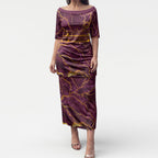 Brisbane Broncos Puletasi Gold Marble Pattern With Vibrant Topography Lines