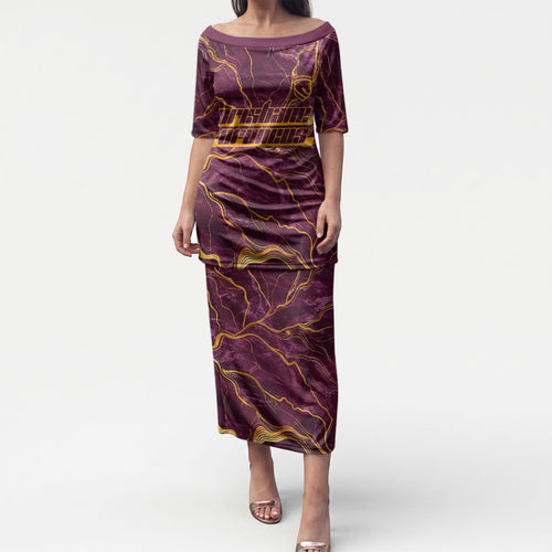 Brisbane Broncos Puletasi Gold Marble Pattern With Vibrant Topography Lines