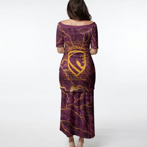Brisbane Broncos Puletasi Gold Marble Pattern With Vibrant Topography Lines