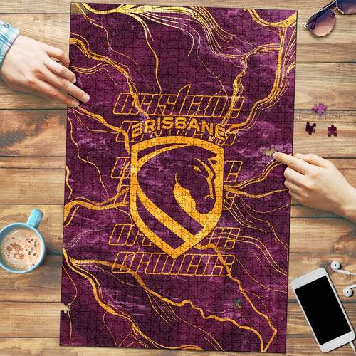 Brisbane Broncos Puzzle Gold Marble Pattern With Vibrant Topography Lines