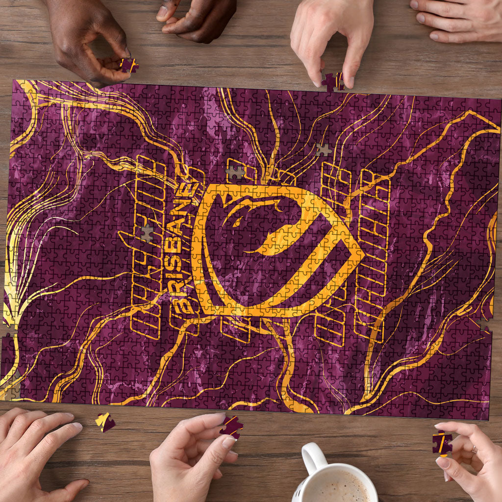 Brisbane Broncos Puzzle Gold Marble Pattern With Vibrant Topography Lines