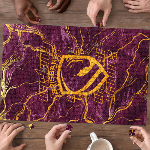 Brisbane Broncos Puzzle Gold Marble Pattern With Vibrant Topography Lines