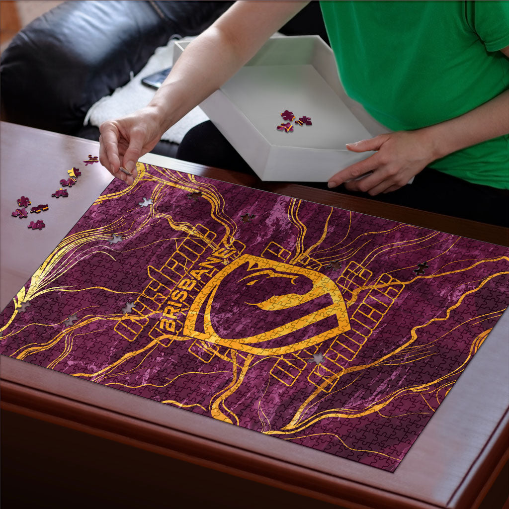 Brisbane Broncos Puzzle Gold Marble Pattern With Vibrant Topography Lines