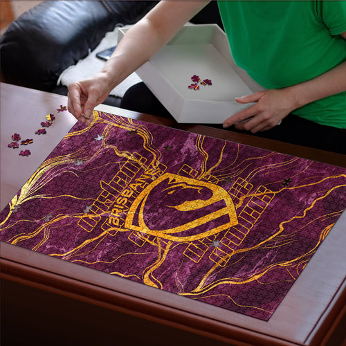 Brisbane Broncos Puzzle Gold Marble Pattern With Vibrant Topography Lines