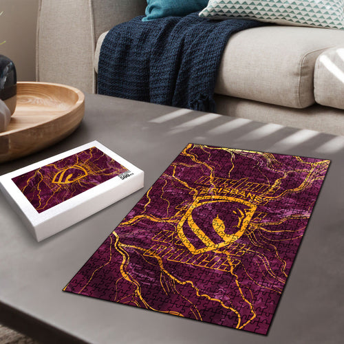 Brisbane Broncos Puzzle Gold Marble Pattern With Vibrant Topography Lines