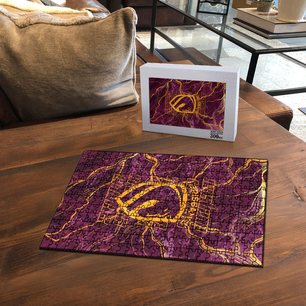 Brisbane Broncos Puzzle Gold Marble Pattern With Vibrant Topography Lines