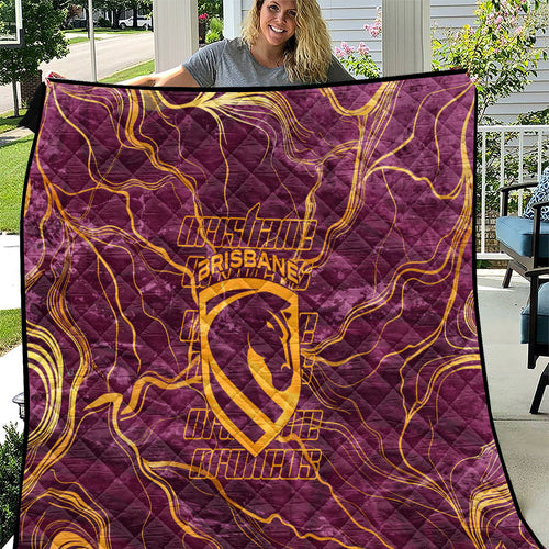 Brisbane Broncos Quilt Gold Marble Pattern With Vibrant Topography Lines
