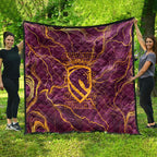 Brisbane Broncos Quilt Gold Marble Pattern With Vibrant Topography Lines