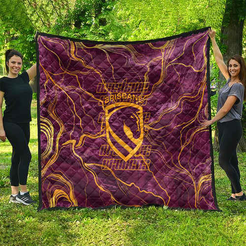 Brisbane Broncos Quilt Gold Marble Pattern With Vibrant Topography Lines