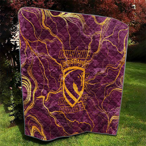 Brisbane Broncos Quilt Gold Marble Pattern With Vibrant Topography Lines