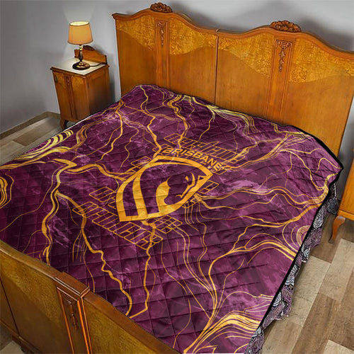 Brisbane Broncos Quilt Gold Marble Pattern With Vibrant Topography Lines