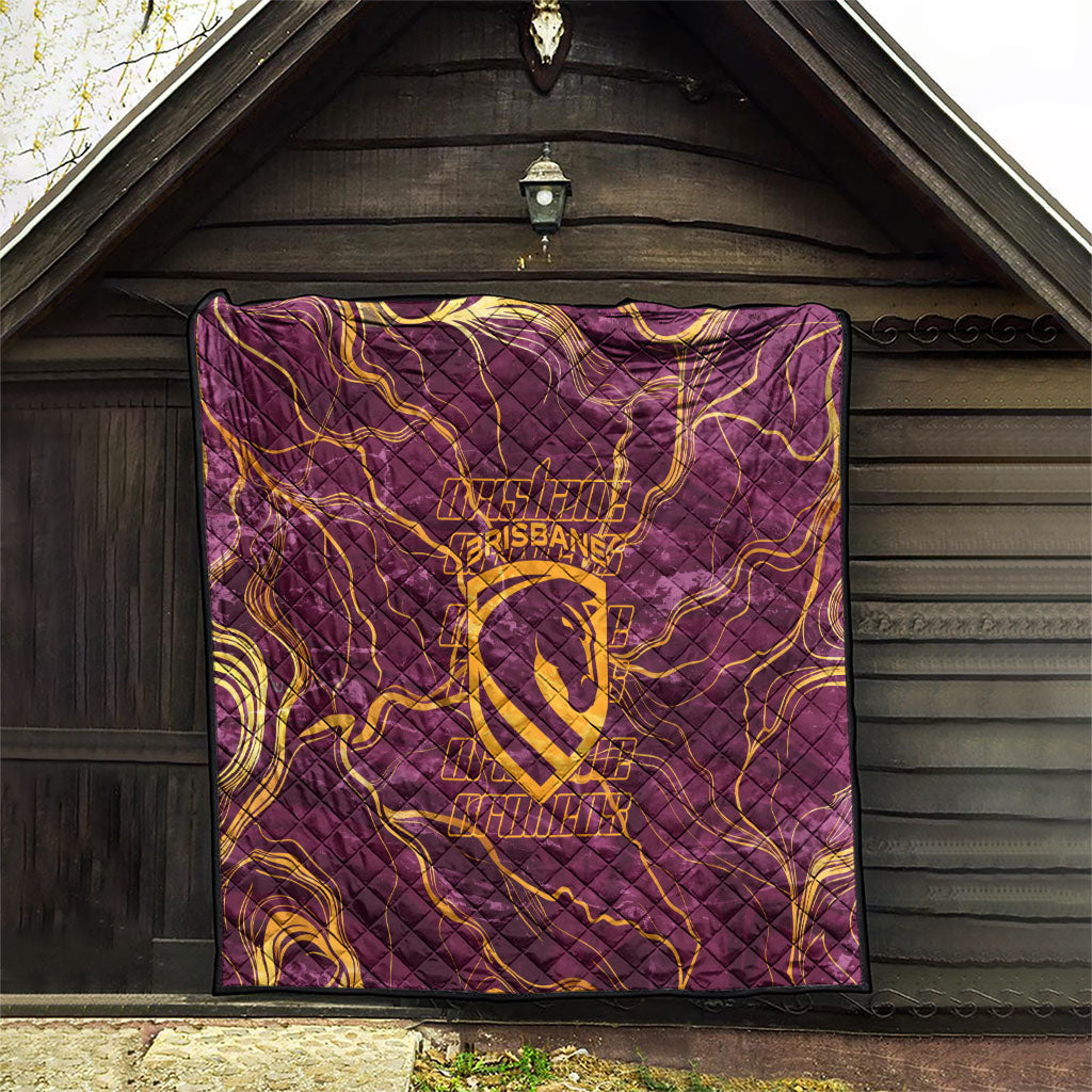 Brisbane Broncos Quilt Gold Marble Pattern With Vibrant Topography Lines