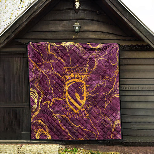 Brisbane Broncos Quilt Gold Marble Pattern With Vibrant Topography Lines