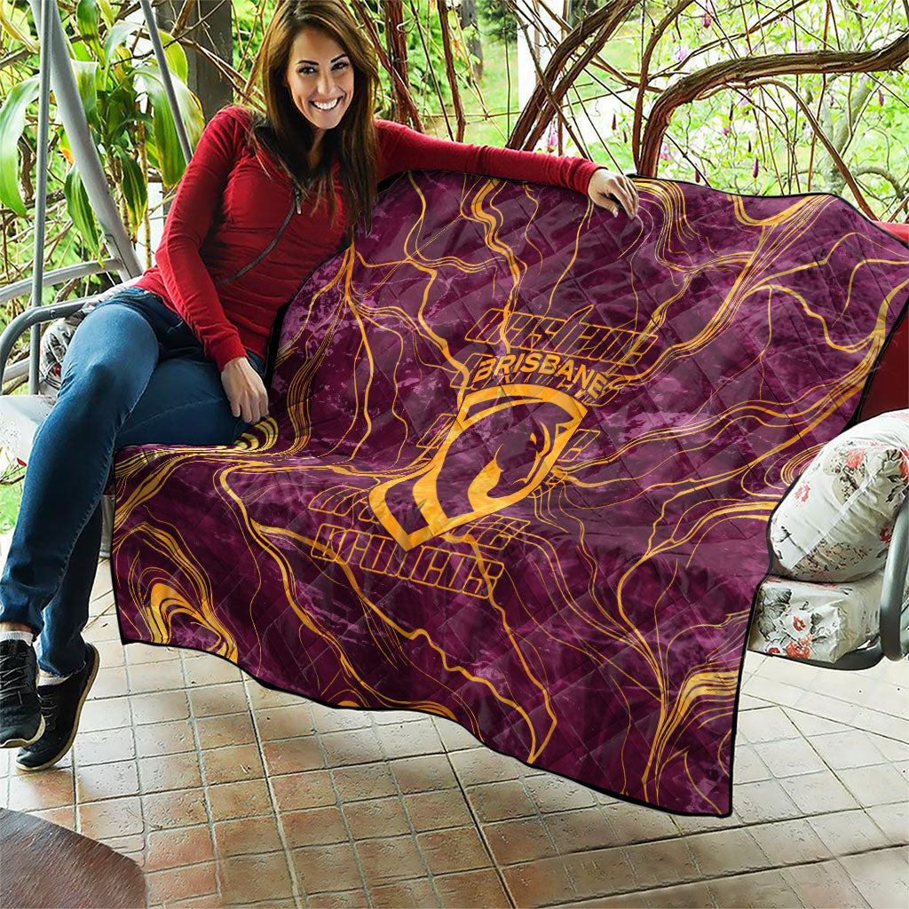 Brisbane Broncos Quilt Gold Marble Pattern With Vibrant Topography Lines