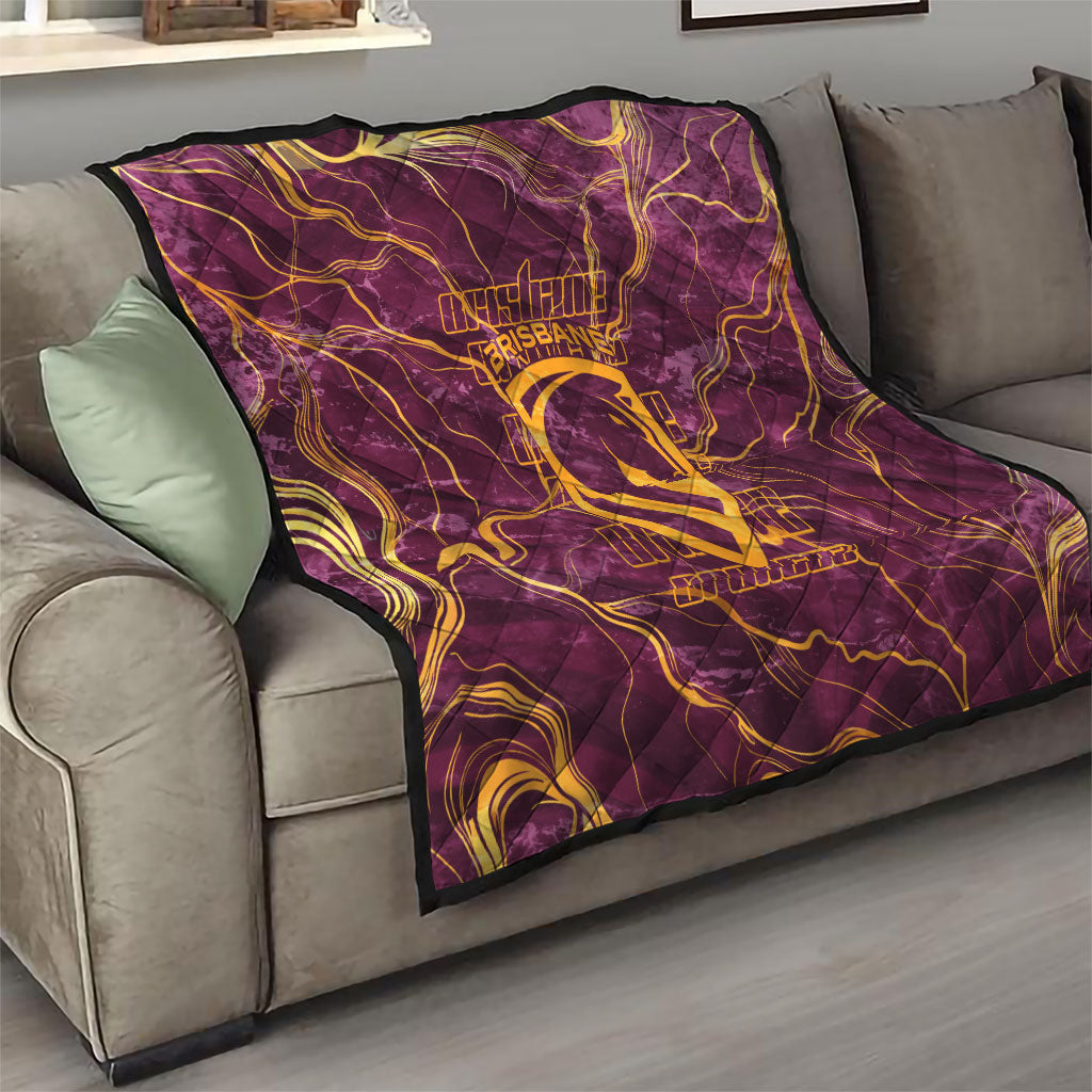 Brisbane Broncos Quilt Gold Marble Pattern With Vibrant Topography Lines