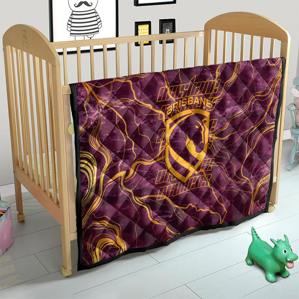 Brisbane Broncos Quilt Gold Marble Pattern With Vibrant Topography Lines