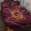 Brisbane Broncos Quilt Bed Set Gold Marble Pattern With Vibrant Topography Lines