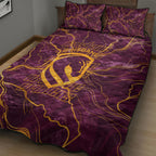 Brisbane Broncos Quilt Bed Set Gold Marble Pattern With Vibrant Topography Lines