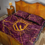 Brisbane Broncos Quilt Bed Set Gold Marble Pattern With Vibrant Topography Lines