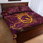 Brisbane Broncos Quilt Bed Set Gold Marble Pattern With Vibrant Topography Lines