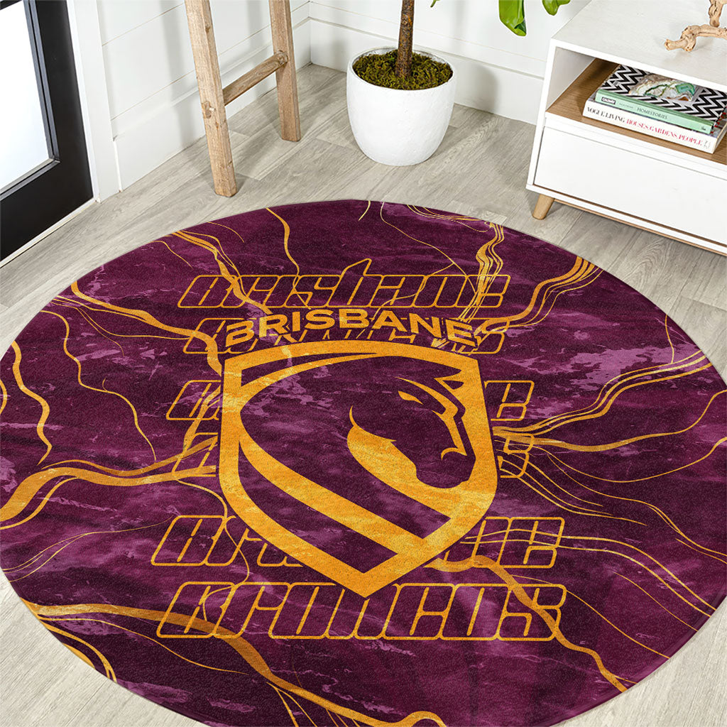 Brisbane Broncos Round Carpet Gold Marble Pattern With Vibrant Topography Lines