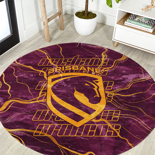 Brisbane Broncos Round Carpet Gold Marble Pattern With Vibrant Topography Lines