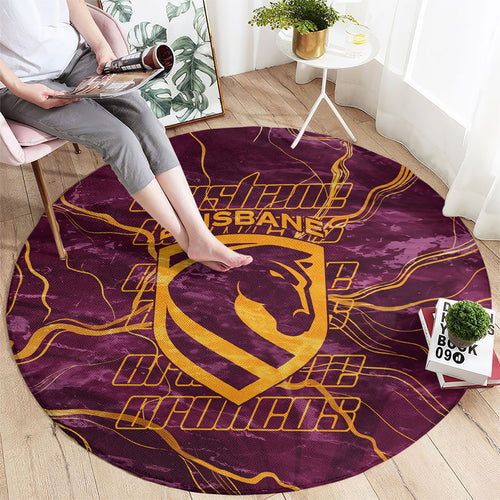 Brisbane Broncos Round Carpet Gold Marble Pattern With Vibrant Topography Lines