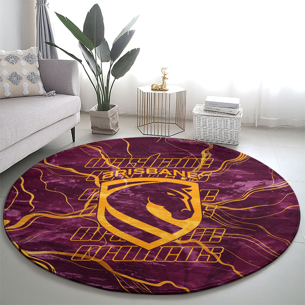 Brisbane Broncos Round Carpet Gold Marble Pattern With Vibrant Topography Lines