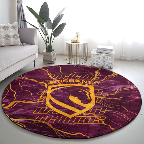 Brisbane Broncos Round Carpet Gold Marble Pattern With Vibrant Topography Lines