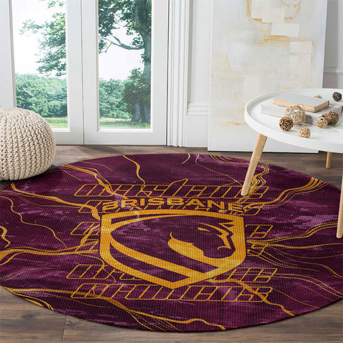 Brisbane Broncos Round Carpet Gold Marble Pattern With Vibrant Topography Lines