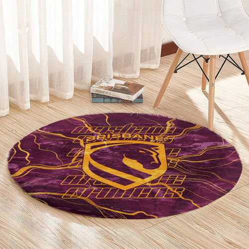 Brisbane Broncos Round Carpet Gold Marble Pattern With Vibrant Topography Lines