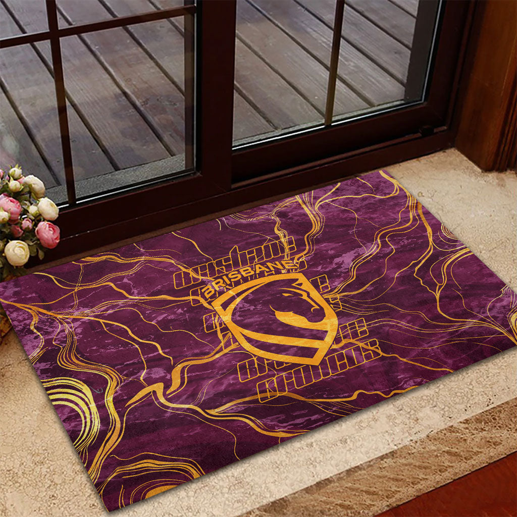 Brisbane Broncos Rubber Doormat Gold Marble Pattern With Vibrant Topography Lines