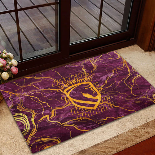 Brisbane Broncos Rubber Doormat Gold Marble Pattern With Vibrant Topography Lines