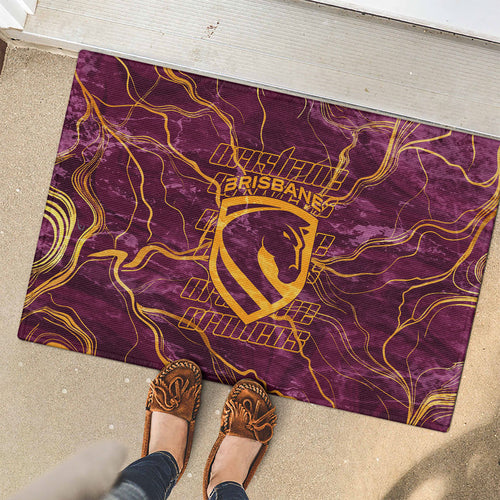 Brisbane Broncos Rubber Doormat Gold Marble Pattern With Vibrant Topography Lines