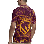 Brisbane Broncos Rugby Jersey Gold Marble Pattern With Vibrant Topography Lines