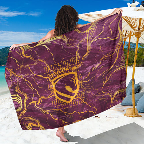 Brisbane Broncos Sarong Gold Marble Pattern With Vibrant Topography Lines