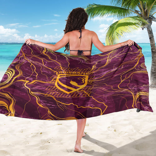 Brisbane Broncos Sarong Gold Marble Pattern With Vibrant Topography Lines