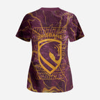 Brisbane Broncos Scrub Top Gold Marble Pattern With Vibrant Topography Lines