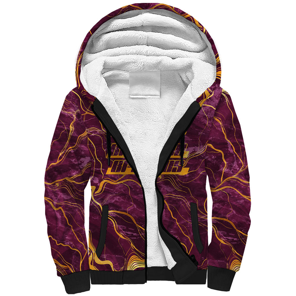 Brisbane Broncos Sherpa Hoodie Gold Marble Pattern With Vibrant Topography Lines