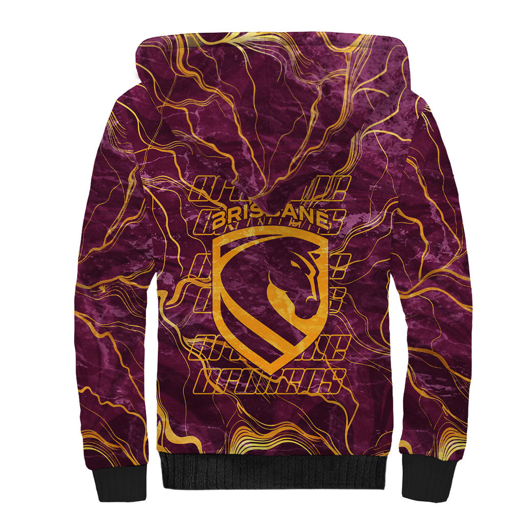 Brisbane Broncos Sherpa Hoodie Gold Marble Pattern With Vibrant Topography Lines