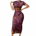 Brisbane Broncos Short Sleeve Bodycon Dress Gold Marble Pattern With Vibrant Topography Lines