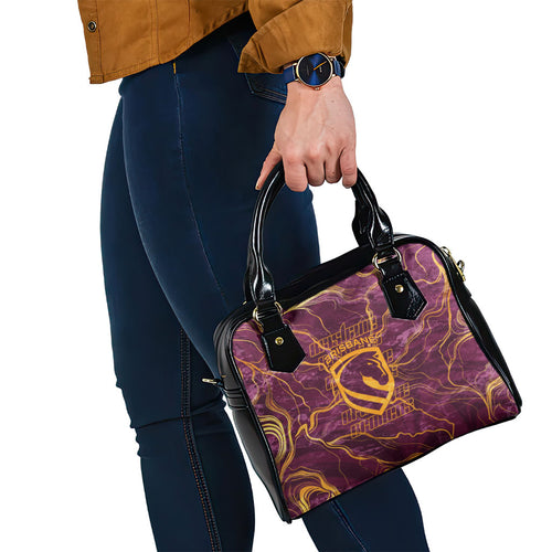 Brisbane Broncos Shoulder Handbag Gold Marble Pattern With Vibrant Topography Lines