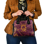Brisbane Broncos Shoulder Handbag Gold Marble Pattern With Vibrant Topography Lines
