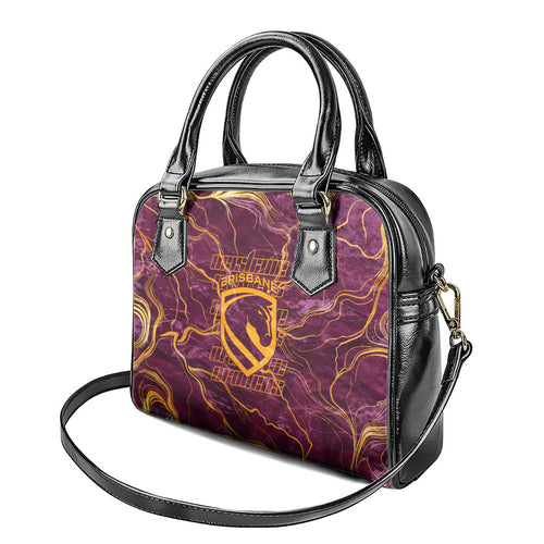 Brisbane Broncos Shoulder Handbag Gold Marble Pattern With Vibrant Topography Lines