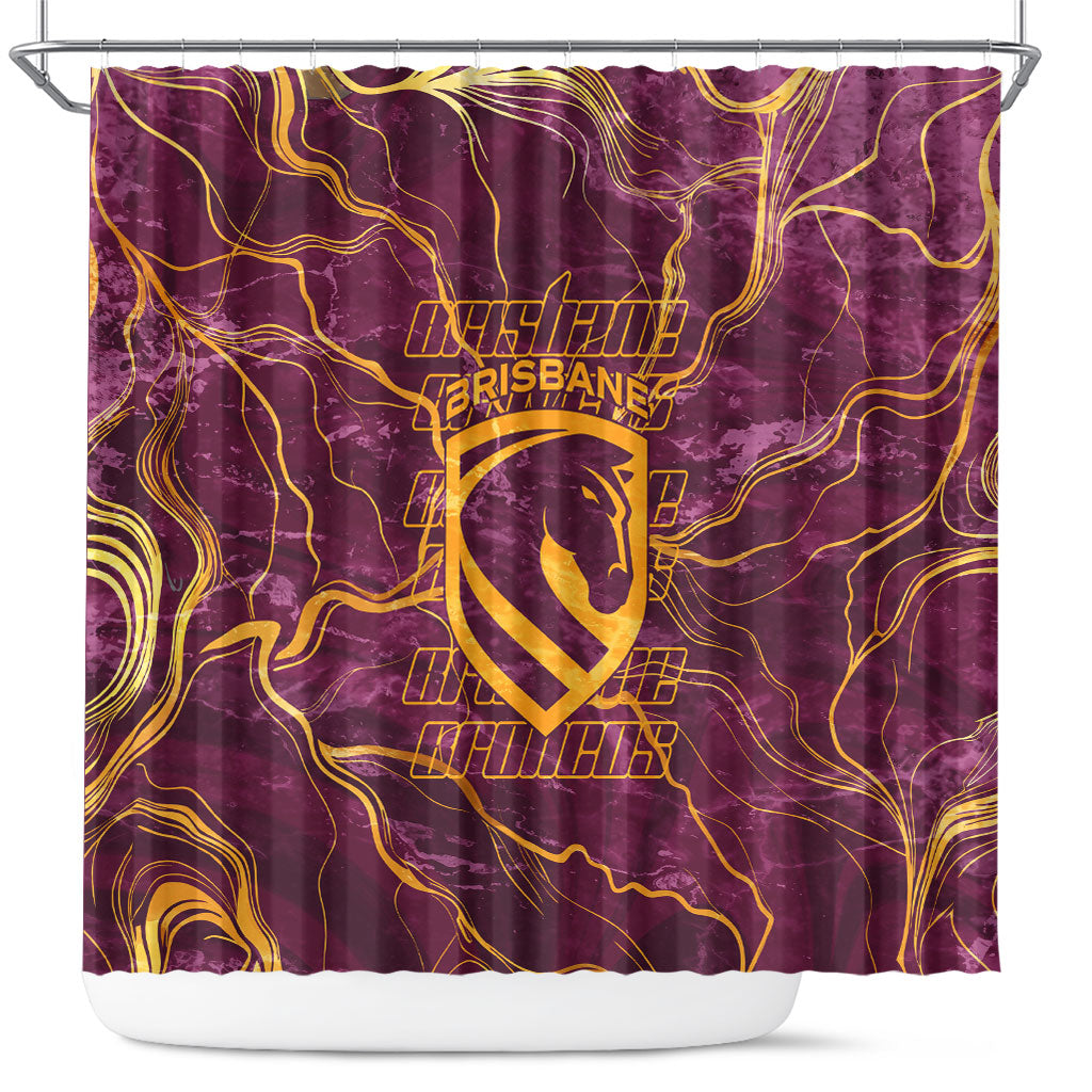 Brisbane Broncos Shower Curtain Gold Marble Pattern With Vibrant Topography Lines