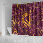 Brisbane Broncos Shower Curtain Gold Marble Pattern With Vibrant Topography Lines