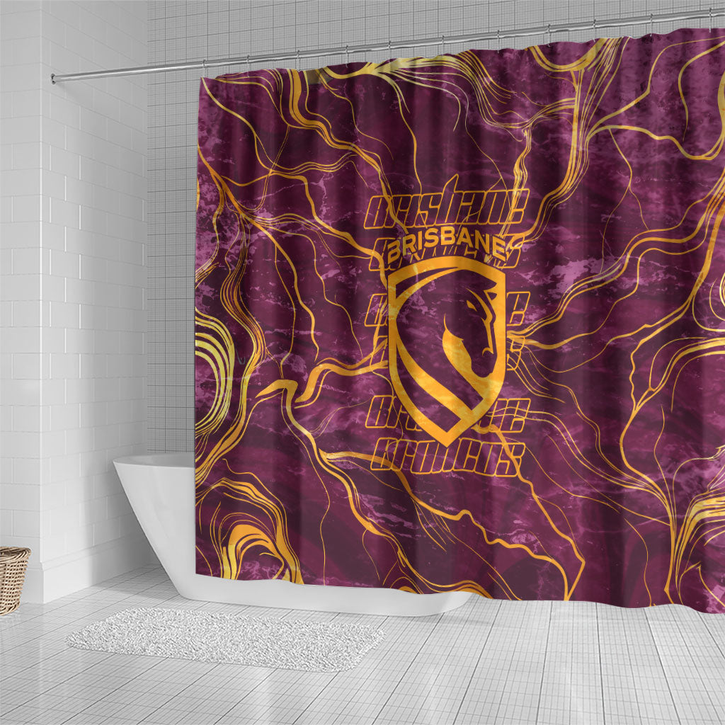 Brisbane Broncos Shower Curtain Gold Marble Pattern With Vibrant Topography Lines