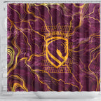 Brisbane Broncos Shower Curtain Gold Marble Pattern With Vibrant Topography Lines