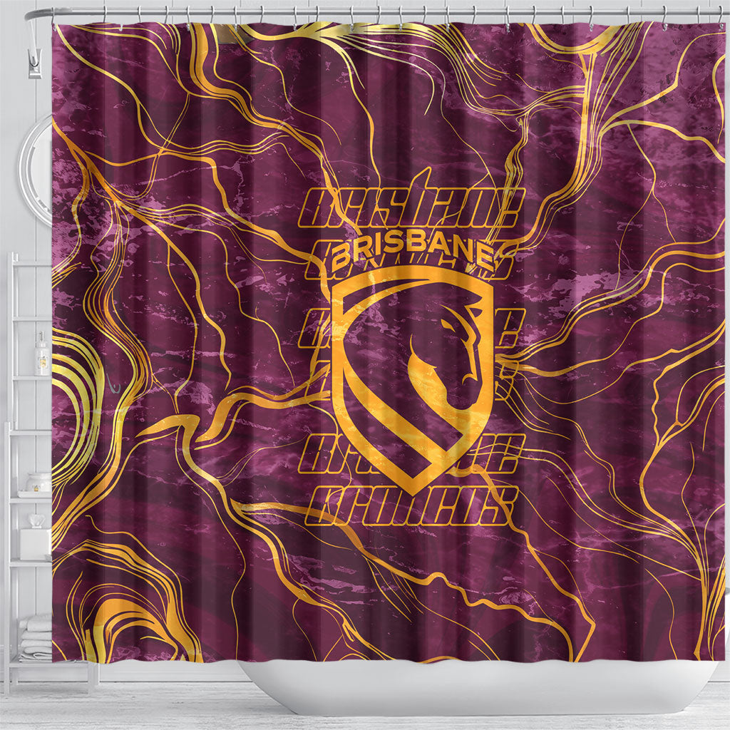 Brisbane Broncos Shower Curtain Gold Marble Pattern With Vibrant Topography Lines